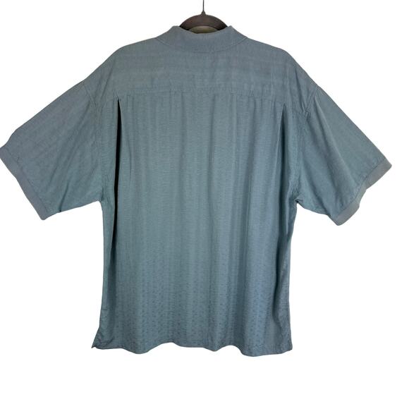 Tommy Bahama Blue 100% Silk 1/4 Button Short Sleeve Collared Polo Shirt Size L - Picture 2 of 8